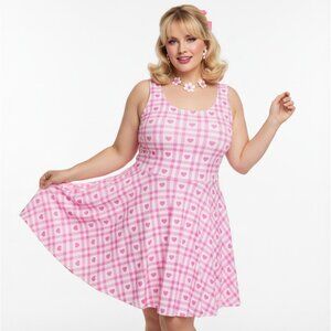 Plus Size Pink Gingham Vintage 1950s Swing Dress